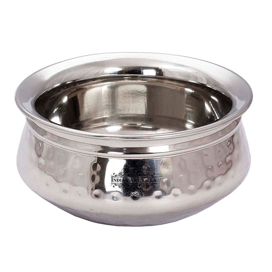 Set of Stainless Steel D/W Hammered Design, Handi No.1,2 with Glass Lid, Kadhai No.1,2, Bucket No.1 & Serving Spoon x5, 12 Pieces Set