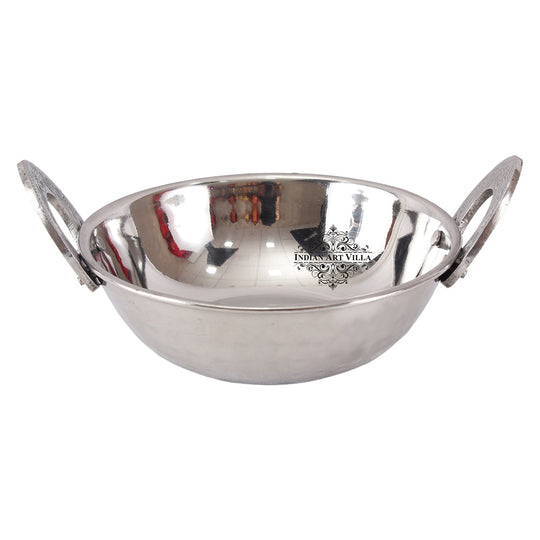 Set of Stainless Steel D/W Hammered Design, Handi No.1,2 with Glass Lid, Kadhai No.1,2, Bucket No.1 & Serving Spoon x5, 12 Pieces Set