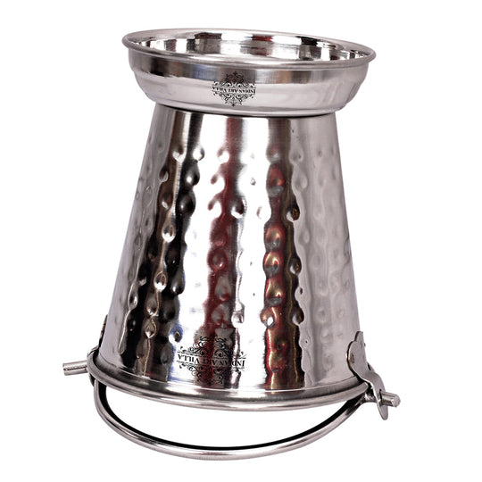 Set of Stainless Steel D/W Hammered Design, Handi No.1,2 with Glass Lid, Kadhai No.1,2, Bucket No.1 & Serving Spoon x5, 12 Pieces Set