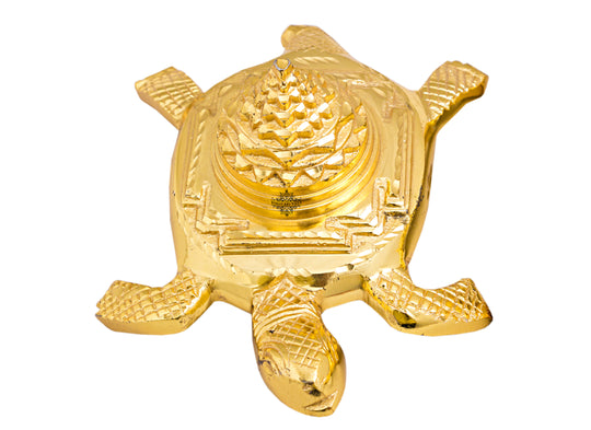 Brass handmade Vastu tortoise with 3 stage pyramid side view — Indian Art Villa