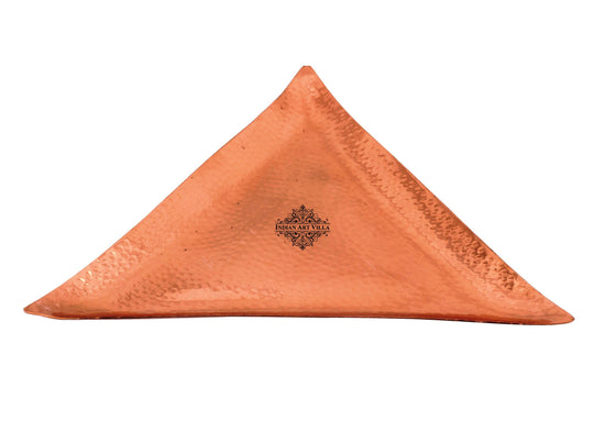 Pure copper hammered triangular serving tray side view — Indian Art Villa