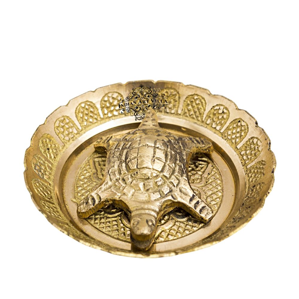 Indian Art Villa Brass Handmade Open Mouth Tortoise with Bowl