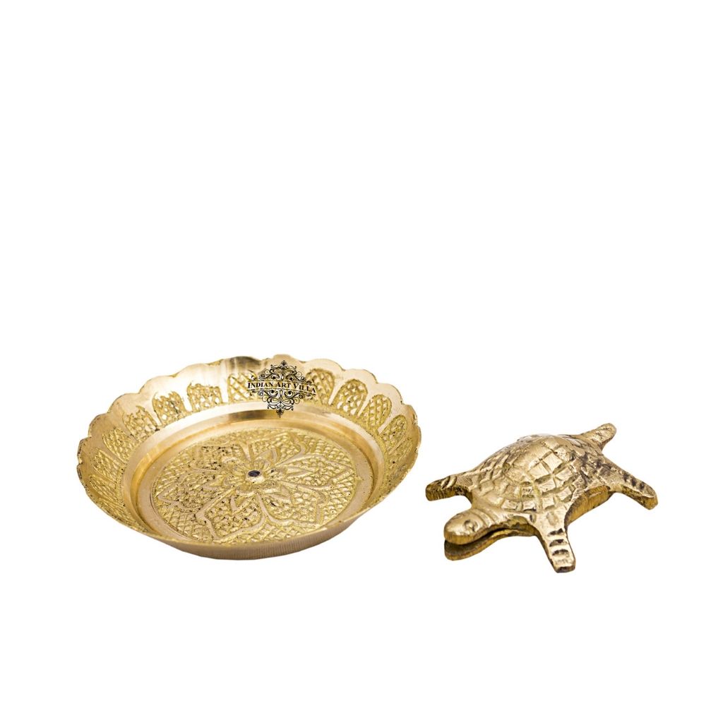 Indian Art Villa Brass Handmade Open Mouth Tortoise with Bowl