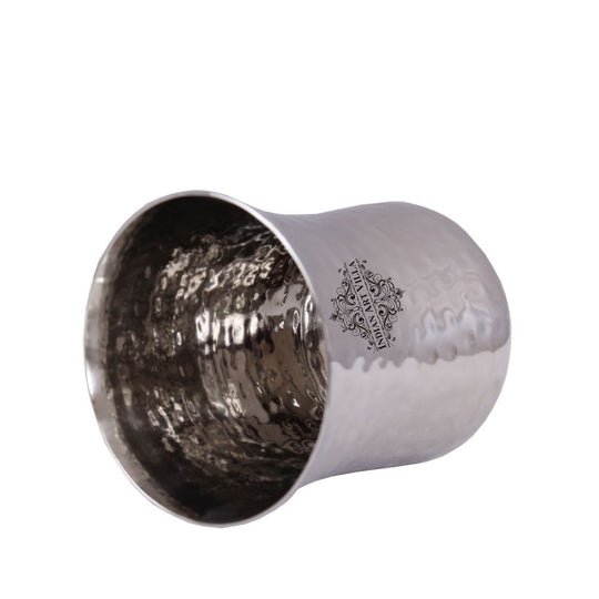 Steel hammered curved glass tumbler 350 ML angle view — Indian Art Villa