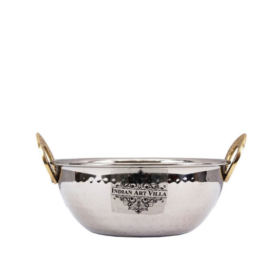 Steel Hammered Design Kadhai with Brass Handle