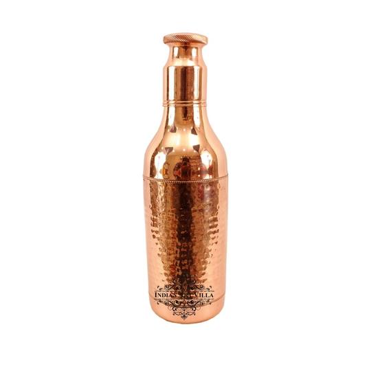 Indian Art Villa Set of Pure Copper Hammered Leak Proof Cocktail Water Bottle & Two Glasses with Brass Bottom with a Gift Box, Drinkware, Glass: 450 ml