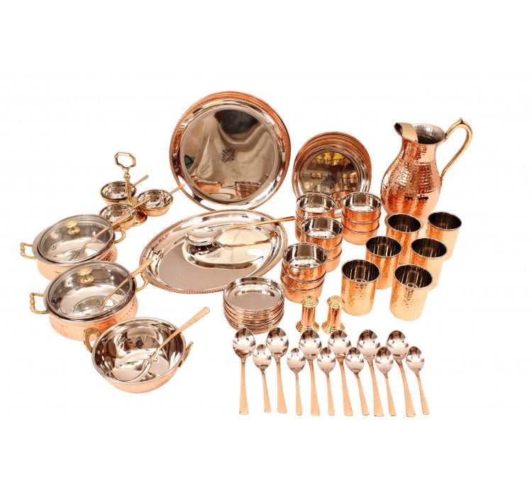 Indian Art Villa Pure Steel Copper 63 Piece Dinner Set for Tableware Kitchen & Dining